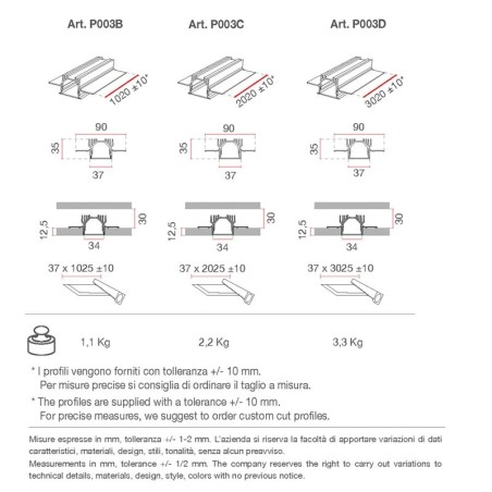 Belfiore Profilo da Incasso P003 Senza Parte Elettrica